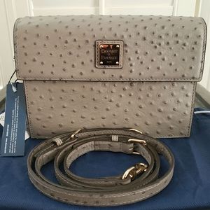 New Dooney and Bourke Grey Leather Ostrich East West Shoulder / Crossbody Bag